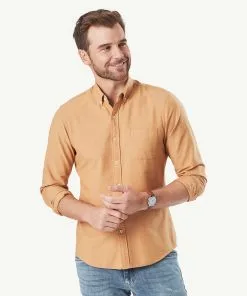 Gazman Tailored Casual Oxford Long Sleeve Shirt - Tobacco