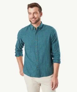 Gazman Casual Double Faced Check Long Sleeve Shirt - Forest