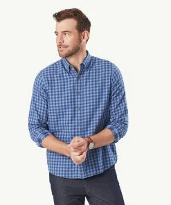Gazman Casual Double Faced Check Long Sleeve Shirt - Blue