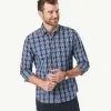 Gazman Tailored Casual Stretch Check Long Sleeve Shirt - Navy -Cheap Gazman Store 1 42836