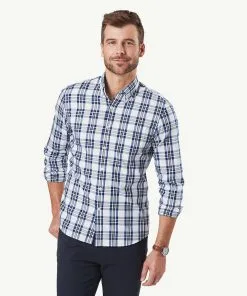 Gazman Tailored Casual Oxford Check Long Sleeve Shirt - Navy
