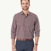 Gazman Easy Care Gingham Long Sleeve Shirt - Wine -Cheap Gazman Store 1 43240