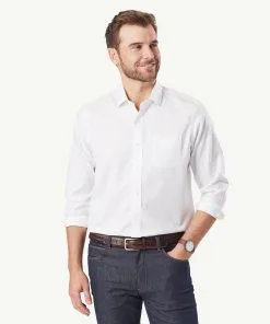Gazman Easy Care Plain Oxford Long Sleeve Shirt - White