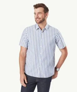 Gazman Casual Bold Stripe Short Sleeve Shirt - Navy Melange