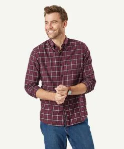 Gazman Brushed Twill Check Long Sleeve Shirt - Wine