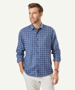 Gazman Brushed Twill Check Long Sleeve Shirt - Slate