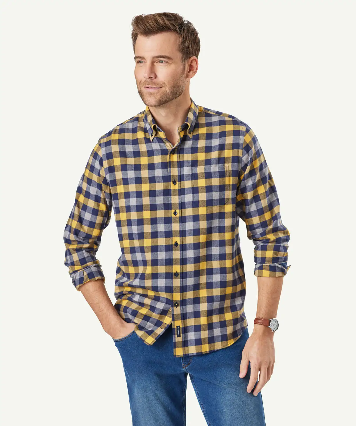 Gazman Brushed Twill Box Check Long Sleeve Shirt - Golden Yellow 3 Gazman Brushed Twill Box Check Long Sleeve Shirt - Golden Yellow