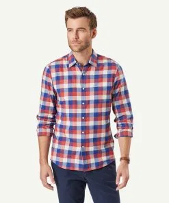 Gazman Tailored Brushed Twill Long Sleeve Shirt - Washed Red