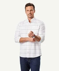 Gazman Casual Oxford Check Long Sleeve Shirt - White