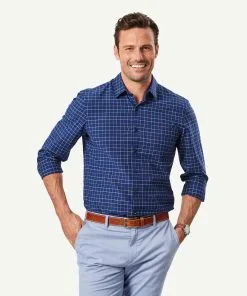 Gazman Tailored Oxford Check Long Sleeve Shirt - Navy