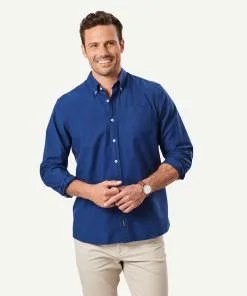 Gazman Plain Casual Oxford Long Sleeve Shirt - French Navy