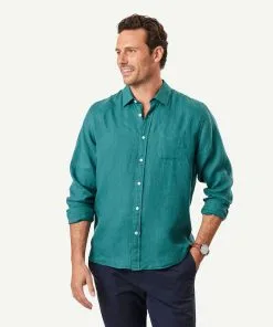 Gazman Pure French Linen Long Sleeve Shirt - Fern