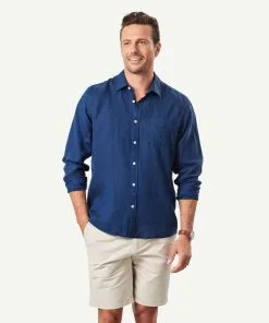Gazman Pure French Linen Long Sleeve Shirt - Navy
