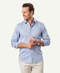 Gazman Tailored Non-Iron Oxford Check Long Sleeve Shirt - Navy