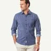 Gazman Tailored Casual Leaf Print Long Sleeve Shirt - Navy