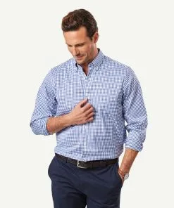 Gazman GAZFLEX Performance Check Long Sleeve Shirt - Navy