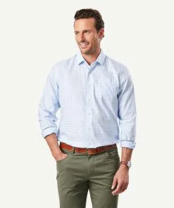 Gazman Non-Iron Twill Check Long Sleeve Shirt - Blue