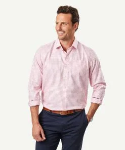 Gazman Non-Iron Twill Check Long Sleeve Shirt - Pink