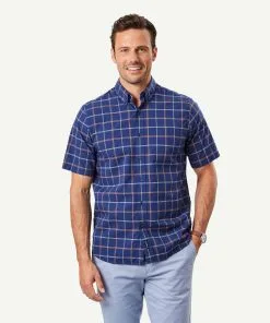 Gazman Casual Madras Check Short Sleeve Shirt - Navy