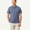 Gazman Linen Blend Fish Print Short Sleeve Shirt - Navy -Cheap Gazman Store 1 46410
