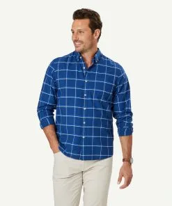Gazman Casual Madras Check Long Sleeve Shirt - Navy