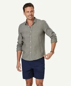 Gazman Tailored Pure French Linen Long Sleeve Shirt - Khaki