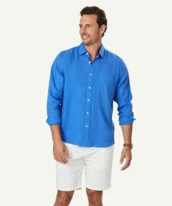 Gazman Pure French Linen Long Sleeve Shirt - Ocean