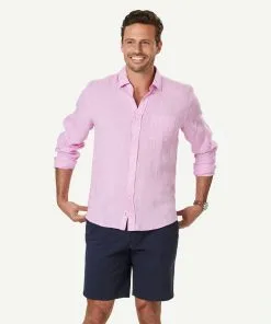 Gazman Pure French Linen Long Sleeve Shirt - Pink