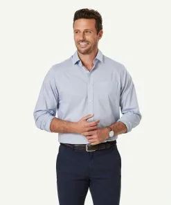 Gazman Easy Care Feather Stripe Long Sleeve Shirt - Navy