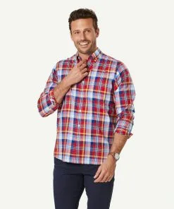 Gazman Casual Slub Check Long Sleeve Shirt - Red