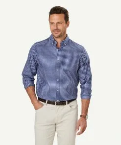Gazman Easy Care Twill Check Long Sleeve Shirt - Navy