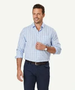 Gazman Easy Care Check Long Sleeve Shirt - Sky Blue