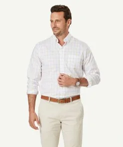 Gazman Easy Care Twill Check Long Sleeve Shirt - White