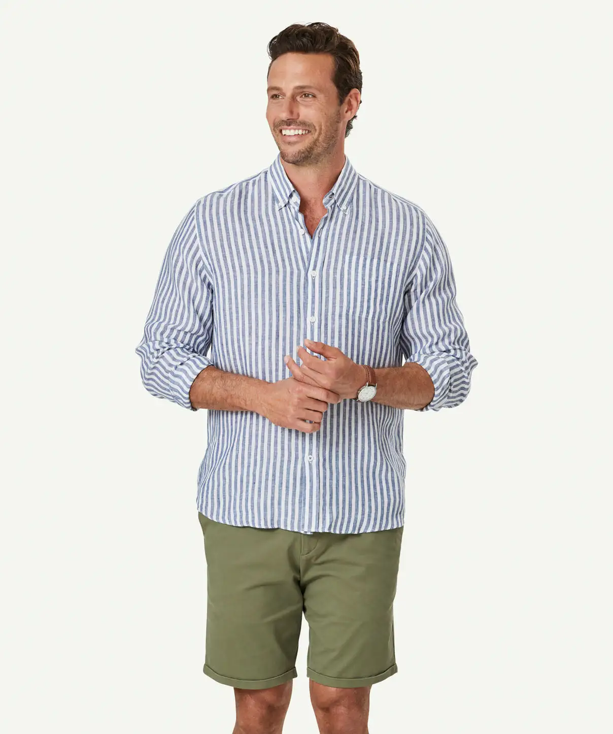 Gazman French Linen Stripe Long Sleeve Shirt - Navy 3 Gazman French Linen Stripe Long Sleeve Shirt - Navy