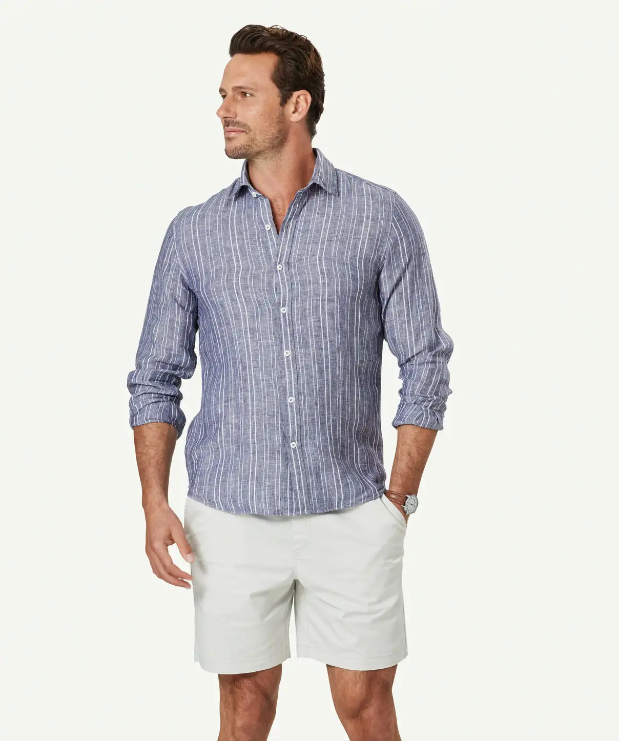 Gazman Tailored French Linen Stripe Long Sleeve Shirt - Chambray 3 Gazman Tailored French Linen Stripe Long Sleeve Shirt - Chambray