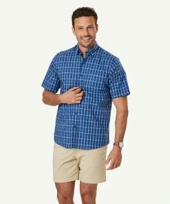 Gazman Easy Care Check Short Sleeve Shirt - Navy