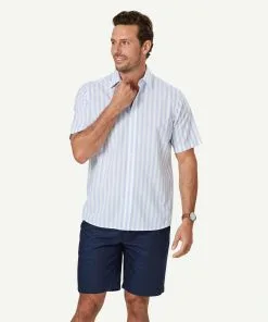 Gazman Casual Bold Melange Stripe Short Sleeve Shirt - Blue