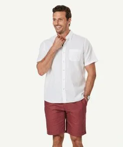 Gazman Linen Blend Plain Short Sleeve Shirt - White