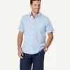 Gazman Linen Blend Plain Short Sleeve Shirt - Blue -Cheap Gazman Store 1 47357