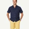 Gazman Linen Blend Plain Short Sleeve Shirt - Navy