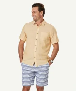 Gazman Linen Blend Plain Short Sleeve Shirt - Amber Yellow
