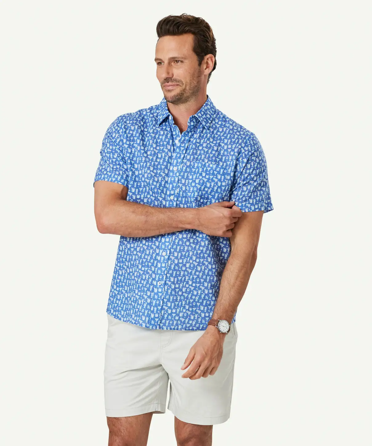Gazman Linen Blend Cocktail Print Short Sleeve Shirt - French Navy 3 Gazman Linen Blend Cocktail Print Short Sleeve Shirt - French Navy