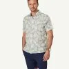 Gazman Linen Blend Leaf Print Short Sleeve Shirt - Sage -Cheap Gazman Store 1 47389