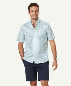 Gazman Easy Care Slub Check Short Sleeve Shirt - Palm
