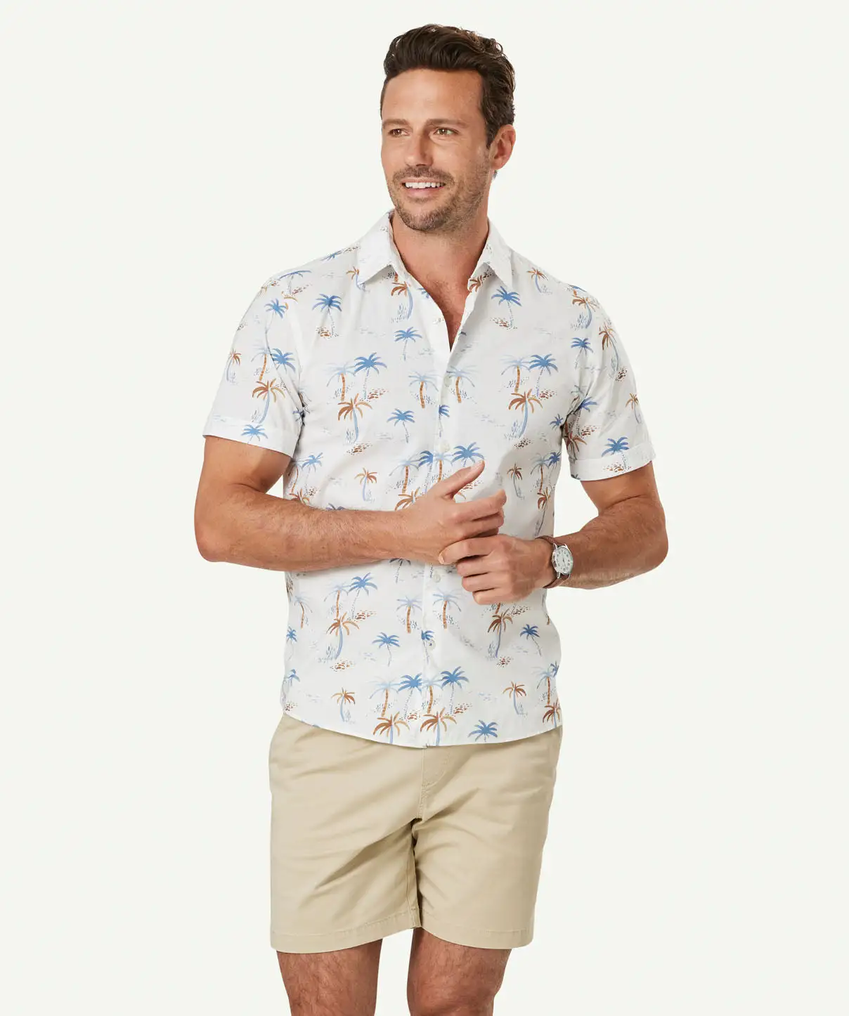Gazman Tailored Casual Palm Print Short Sleeve Shirt - Ecru 3 Gazman Tailored Casual Palm Print Short Sleeve Shirt - Ecru