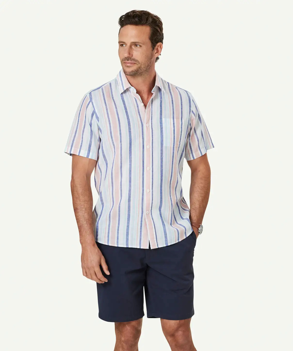 Gazman Linen Blend Variegated Stripe Short Sleeve Shirt - Multi Stripe 3 Gazman Linen Blend Variegated Stripe Short Sleeve Shirt - Multi Stripe