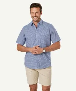 Gazman Easy Care Gingham Short Sleeve Shirt - Navy