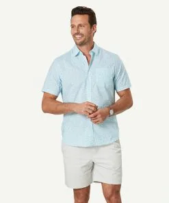 Gazman Casual Coral Print Short Sleeve Shirt - Light Aqua