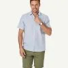 Gazman Linen Blend Fine Stripe Short Sleeve Shirt - Navy -Cheap Gazman Store 1 47470