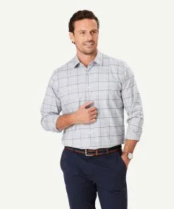 Gazman Easy Care Twill Check Long Sleeve Shirt - Grey Melange